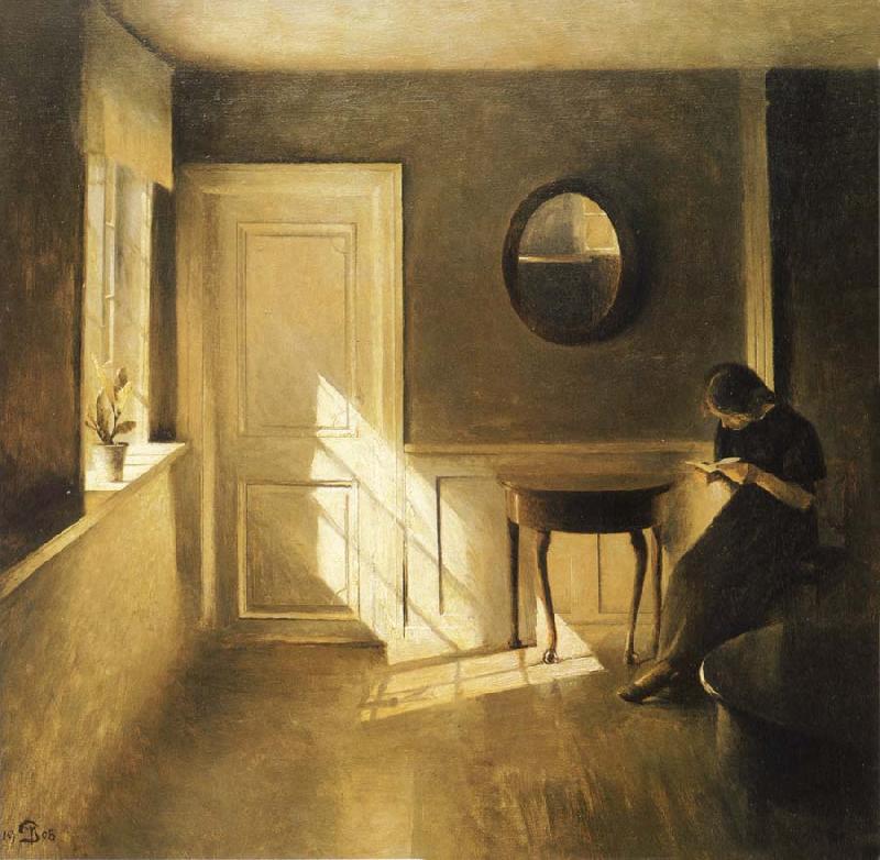 Peter ilsted Interior with Girl Reading Sweden oil painting art